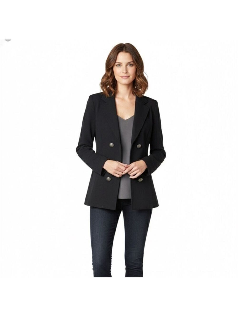 Chico’s Black Unstructured Double Breasted Blazer Notched Collar Rolled Cuffs M